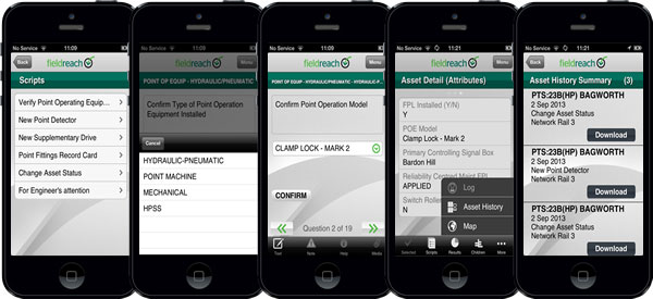 Multiple iPhones showing Asset Verification functionality in Fieldreach